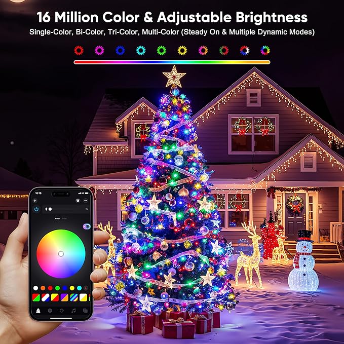 Ollny Smart Christmas Lights 131FT 400LEDs, Color Changing Christmas Tree Lights App & Remote Controlled, RGB String Light with DIY Music Timer for Outdoor Indoor Valentines Day Party Decorations