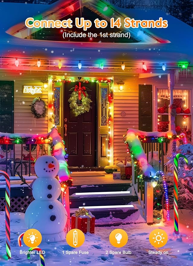 Vintage C9 LED Christmas Lights Outdoor, 100 Feet C9 String Lights with 50 Shatterproof C9 Bulbs, Waterproof Connectable Christmas Tree Lights for Outside Roofline Patio Xmas Decorations, Multicolor