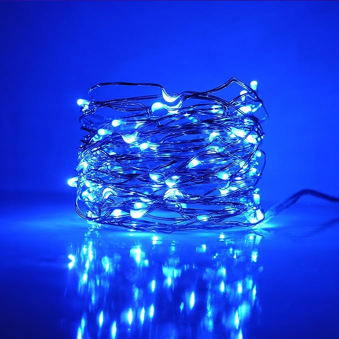 Hometown Evolution, Inc. Blue LED Fairy Lights - Plug in - 33 Foot 100 Blue LED Micro Lights on Copper Wire - Waterproof for Indoor and Outdoor Use