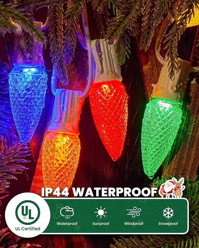Brightown C9 Light Strand, 50FT White Cord Outdoor String Lights Christmas Stringer with 12" Socket Spacing, C9/E17 Intermediate Base Indoor/Outdoor Stringer Set for Christmas Decor Patio