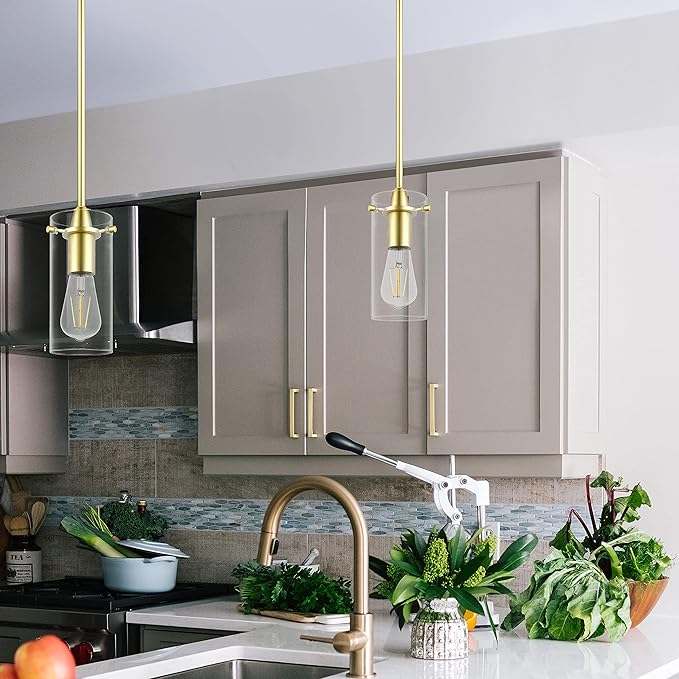 Satin Brass Pendant Lights Kitchen Island - Small Clear Glass Pendant Light Fixture