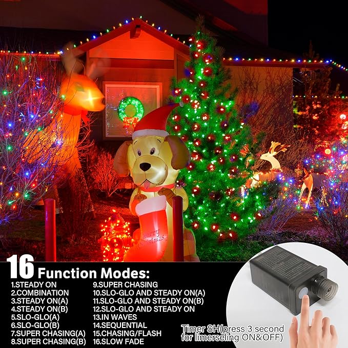 LAMPHOME Red and Green Christmas String Lights, 100 LED 33 FT Christmas Lights Outdoor Waterproof Connectable String Lights Clear Wire with 16 Modes, Xmas Vintage Decorations for Party Yard Garden