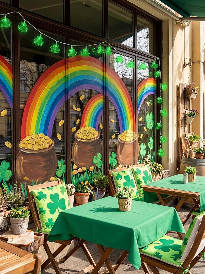 Shamrock String Lights, 8.5Ft St Patrick's Day Decorations String Lights with 10 Clover Lights, Connectable Shamrock Indoor Fairy Lights for St Patrick's Day Party Irish Holiday Garden Decor, White