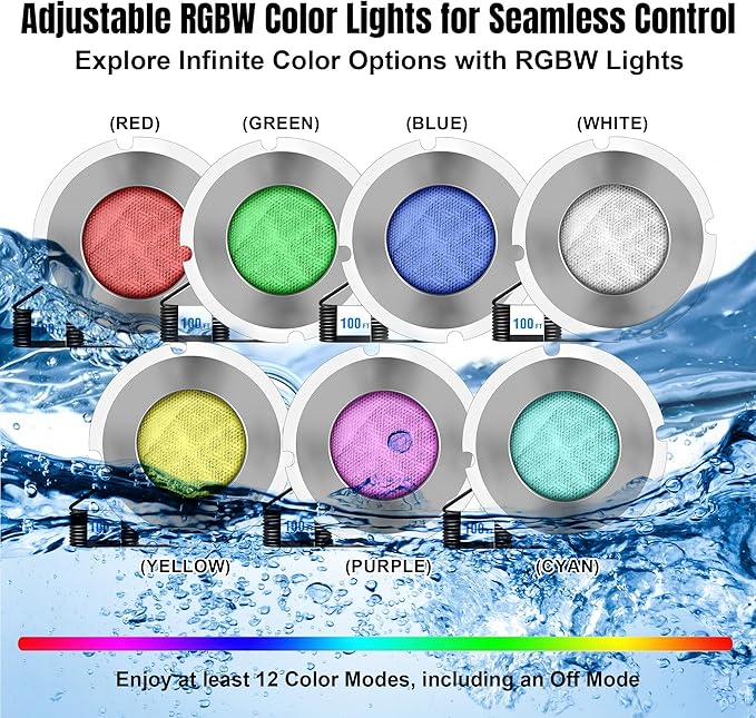 Pool Lights for Inground Pool, 1.5 Inch LED Color Inground Pool & Spa Light, IP68 Waterproof Nicheless Pool Lights, AC12V, 100 ft Cord, Remote Control (Controller Not Supported)