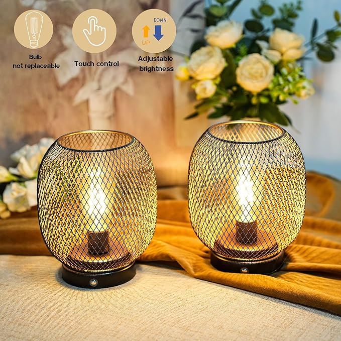 JHY DESIGN Dimmable Touch Lamp Set of 2 Bedside Table Lamp Rechargeable Battery Powered Light with LED Bulb Night Accent Light for Weddings Parties Patio Events for Indoors Outdoors