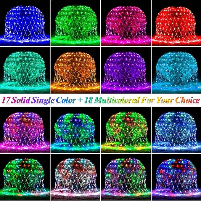 LitHome 204 LED Christmas Net Lights Outdoor, 9.8ft x 6.6ft Color Changing Christmas Net Lights with Remote, 35 Colors 9 Modes Connectable RGB Mesh Light Blue Plug in for Bushes, Xmas, Garden Decor