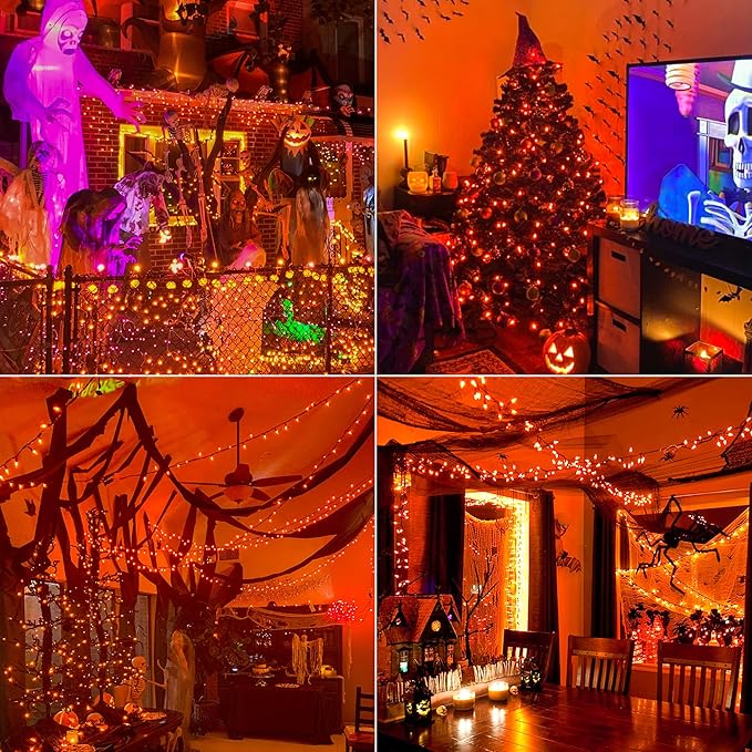 Hopolon Mini Orange Halloween Lights, 2PACk 50 Count Incandescent Christmas String Lights, 13 FT 120 V Xmas Tree Lights for Christmas,Thanksgiving, Patio, Party, Home, Indoor Outdoor Decor, Orange