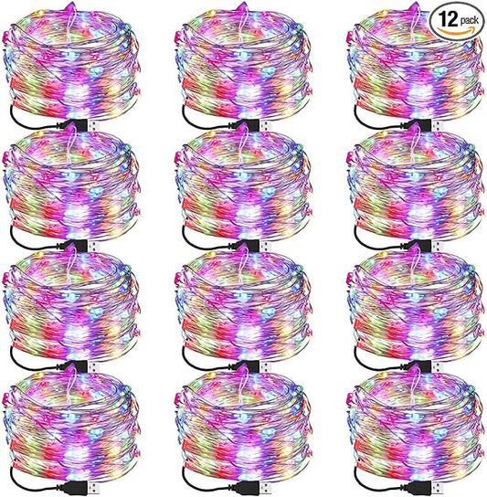 Macarrie 12 Pcs Christmas USB String Lights 33 ft 100 LED Fairy Lights Powered String for Christmas Indoor Outdoor Wedding Party Tree Festival Home Garden Decoration