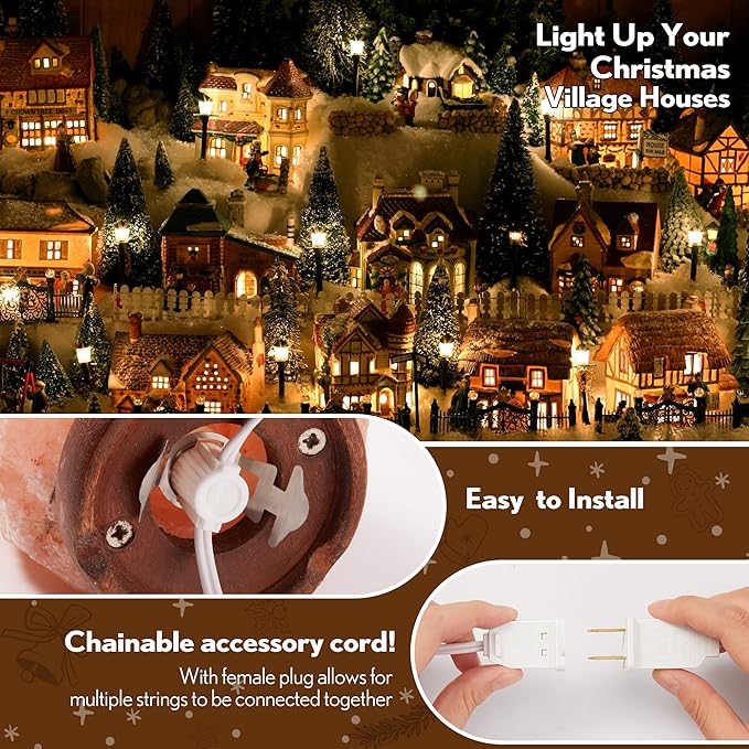 Meonum Accessory Cord with 3 LED Light Bulbs, 8.2 Ft Indoor Blow Mold Light Cord with Female Plug for Halloween Pumpkins Christmas Village Houses and Craft Projects Decoration, Warm White(1 Pack)