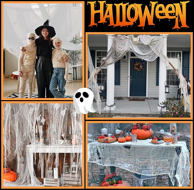 200" x 59" Halloween Spooky Cloth - Creepy Spooky Halloween Decorations - Large Size Scary Creepy Gauze for Halloween Party Supplies Stairway Window Table Doorways Decor