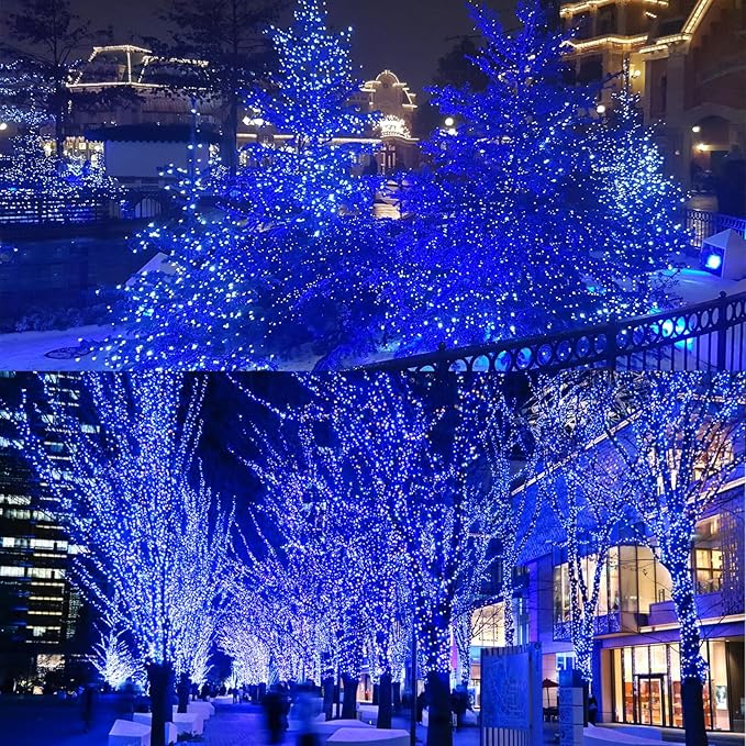 LAMPHOME Blue Christmas Mini Lights, 32.5FT 100 LED Clear Bulbs String Lights with 16 Light Modes, Fairy Lights Plug in for Outdoor Xmas Trees Garland Wreath Holiday Decorations