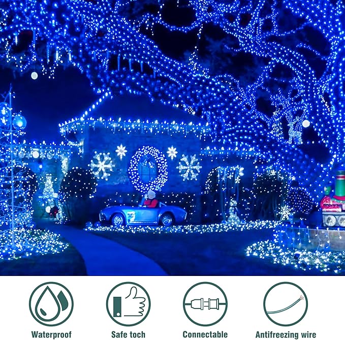 Hopolon Blue Christmas Lights, 13 Feet 50 Count String Light Green Wire, Pack of 2 Sets Incandescent Mini Lights for Indoor Outdoor Christmas Tree Garland Halloween Party Home Festival Decor,Blue