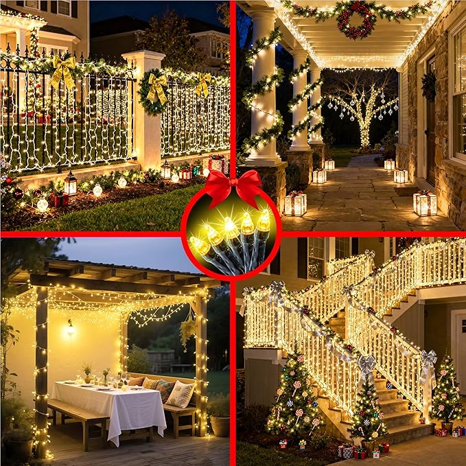 340 LED 90FT Christmas String Lights Outdoor, 12 Pro Modes and Timer Memory & Brightness, Plug in Waterproof Dark Green Wire Twinkle Light for for Xmas Yard Tree Wedding Party Decor (Warm White)