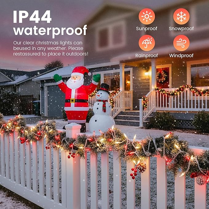Hopolon 2PACK Red & Warm White Christmas Lights,50Count 13FT Christmas String Lights Mini Light with White Wire for Outdoor Indoor,Plug in for Xmas Party Patio Wedding Holiday Decor