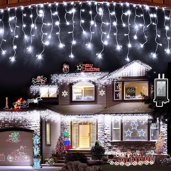612 LED String lights Indoor Outdoor, 60ft Christmas Window Lights with 136 Drops 12 Modes, Dimmable Curtain Lights, Fairy Lights for Bedroom Holiday Wedding Party Home Xmas Decorations, Cool White