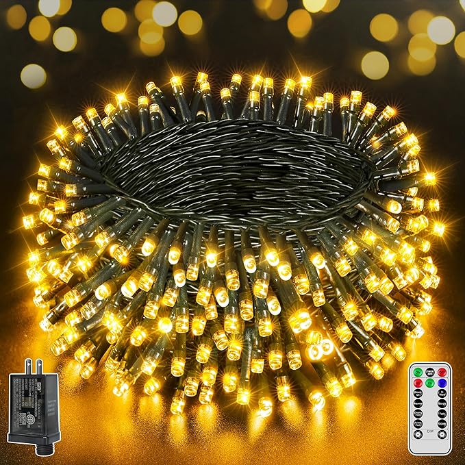500 LED 164 FT Christmas Lights, Waterproof Outdoor String Lights with Remote and Timer, Christmas Tree Lights with 8 Modes Dimmable, Fairy Lights for Holiday Decor (Warm White)