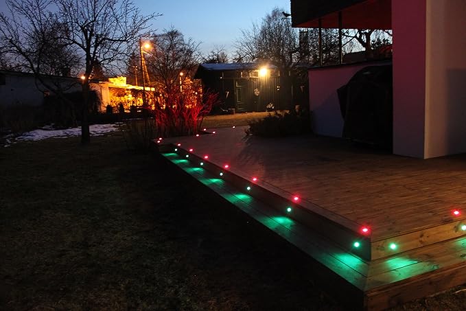 6pcs Low Voltage LED Deck Lights Kit Multi-Color RGB Stainless Steel Waterproof Outdoor Yard Garden Recessed Wood Decoration Lamps Landscape Pathway Patio Step Stairs LED In-ground Lighting