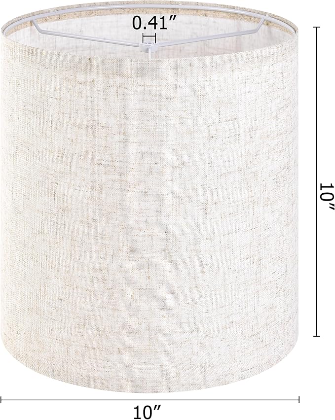 GO&SO 10x10x10 inch Oatmeal Linen Small Drum Lamp Shades Set of 2 -Classic Farmhouse Style for Table,Bedside,Floor Lamps -Spider Fitter -Natural Textured Fabric for Warm, Soft Lighting -Easy Assembly