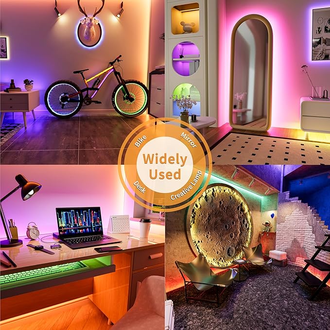 PAUTIX 5V USB COB RGB LED Strip Light 9.84ft/3m Color Changing Light Strips,TV Backlight Multicolor Flexible Under Cabinet Tape Lights with Bluetooth Control for Bedroom,Kitchen,Home DIY Lighting
