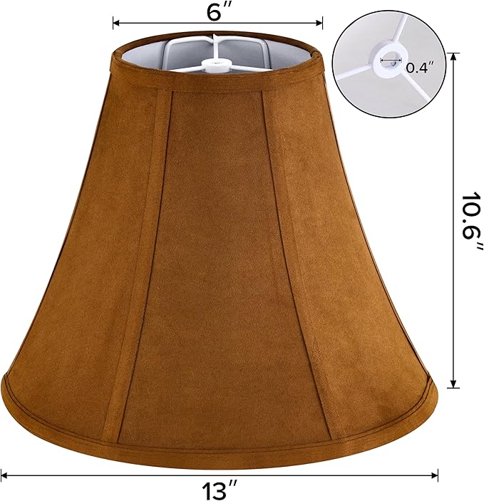 GO&SO Set of 1 Brown Bell Lamp Shades,6"x 13" x 10.6"(Spider) Medium Lamp Shades for Table & Bedside Lamps Replacement for Bedroom-Chamois Fabric,Easy Assembly Foldable,Vintage & Farmhouse