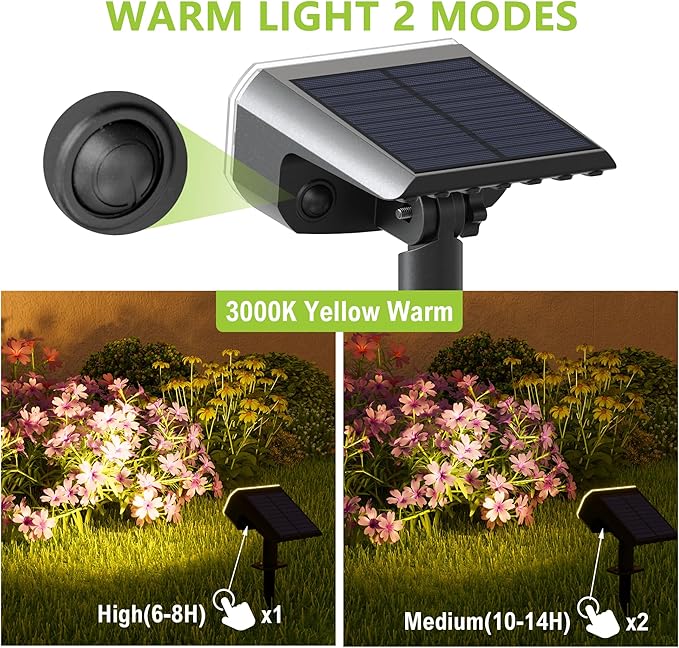 DAMINY Solar Spotlights Waterproof IP65,Auto On/Off,3000K 2 Lighting Modes Solar spot Lights for Garden,Pathway,Yard,Landscape-2 Pack