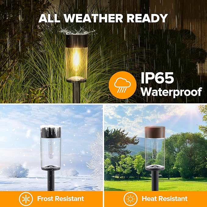 UME 2 Pack Solar Pathway Lights Outdoor, Bright Solar Garden Lights with Metal Design–IP65 Waterproof, Auto On/Off, 3000K LED Landscape Lighting for Yard, Lawn, Walkway, Driveway, Patio Decor