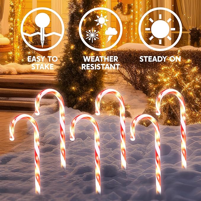 Joiedomi 12 Pcs Christmas Candy Cane Pathway Markers Lights, 12” Stakes Lights, Outdoor Decorations for Holiday Xmas Indoor Yard Patio Garden Walkway