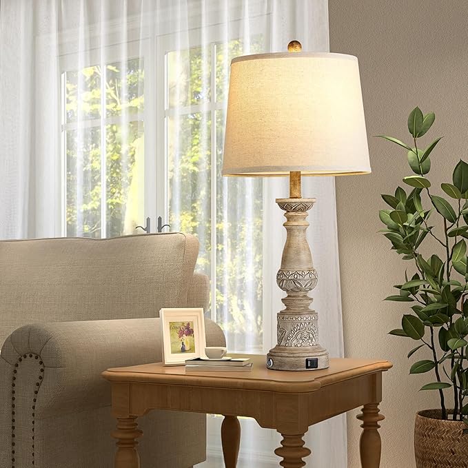 Table Lamps for Living Room Set of 2 Farmhouse Bedroom Lamps with USB C+A Charging Ports Touch Bedside Lamps for Nightstand,2 Bulbs Included