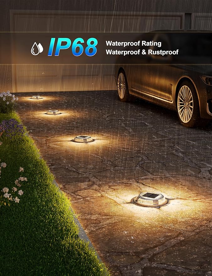 VOLISUN Solar Driveway & Deck Lights 8 Pack Waterproof Dock & Marine Ground Lights,2-in-1 Warm White & White LED,Solar Marker for Pathways,Steps,and Warning Signs,Auto On/Off