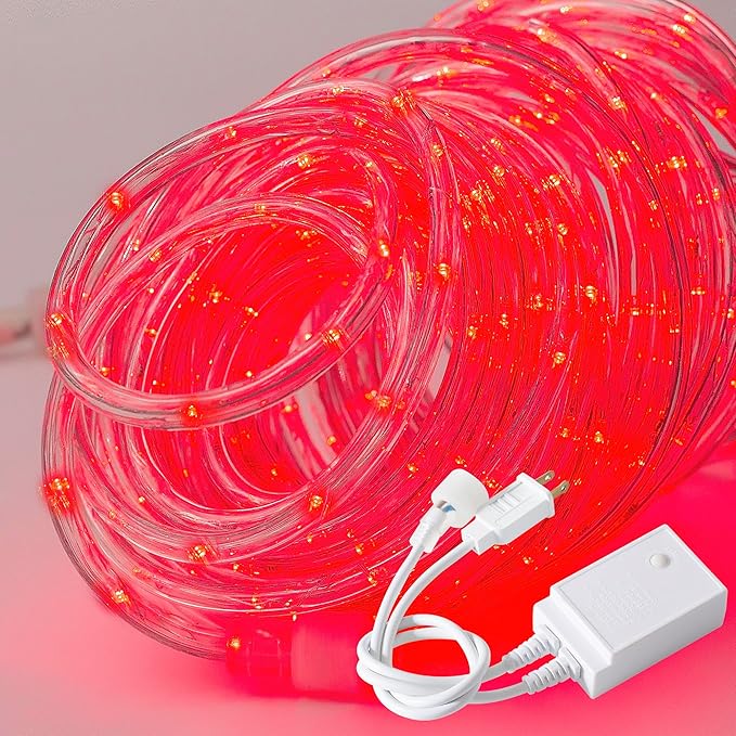 Waterproof LED Rope Lights, Connectable & Flexible with 8 Modes, Outdoor Lighting for Deck, Garden, Pool, Patio & Christmas Decor (RED, 20ft)