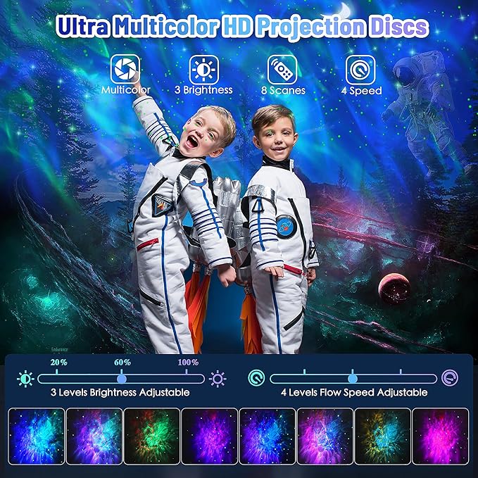 KIMHY Astronaut Galaxy Projector for Bedroom Kids Adults, 2 in 1 Star Projector Galaxy Night Light with Moon Lamp 8 Colors Effects, Space Light for Room Decor, Boy & Girl Birthday, Christmas