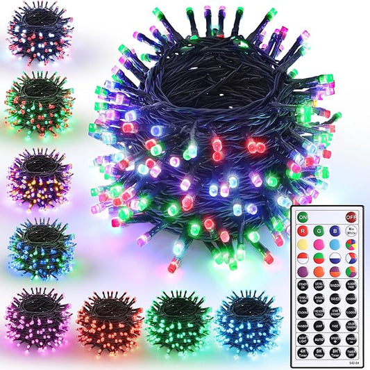 Joomer Easter String Lights Outdoor - 100FT 300LED RGB Pastel String Lights with Remote, Waterproof Outdoor Indoor with Timer Memory Function for Christmas, Valentines Day, Easter Day Decor