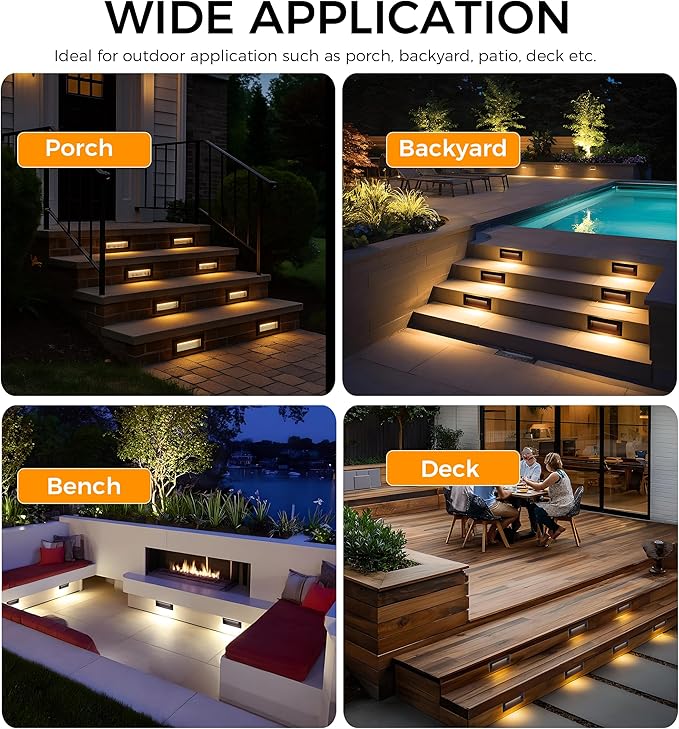 [6 Pack] Cloudy Bay 9 Inch 5CCT Low Voltage LED Outdoor Step Lights 12V-15V 3W/5W Dual-Bright Selectable Landscape Stair Lights,Exterior Deck Lights, Aluminum,Metal Black