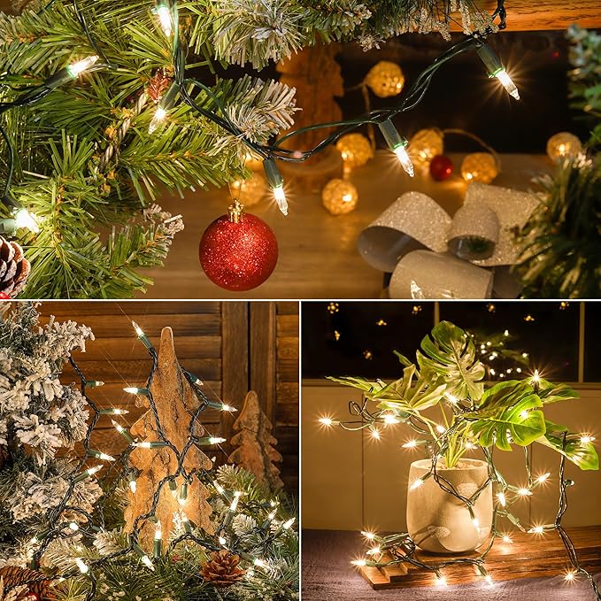Hopolon Clear Christmas Lights Set 2 Pack 50 Count 13 Feet Incandescent Bulb Green Wire Mini String Lights for Indoor Outdoor Christmas Tree Garland Birthday Wedding Festival Decoration, Warm White