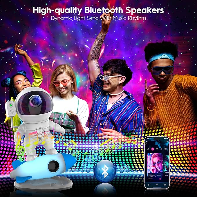 FlyEagle Astronaut Galaxy Projector, Star Nebula Projectors with Rocket Lamp, Night Lights LED Star Projector for Bedroom, Remote Control, White Noises, Bluetooth Speaker for Bedroom