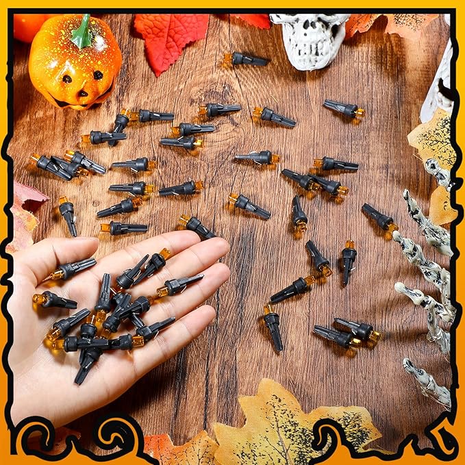 Honoson 120 Count 5 mm LED Halloween Replacement Bulbs Bulk Wide Angle Christmas Light Xmas Tree String Replacement Festival Light Decoration (Black Base with Orange Colors Bulb)