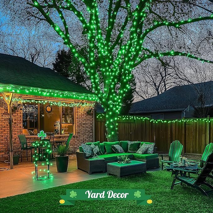JMEXSUSS 2 Pack Solar String Lights Outdoor Waterproof, Total 400 LED 151FT Solar Christmas Lights Outdoor, 8 Modes Christmas Light for Outside Patio Yard Tree Decorations, Green