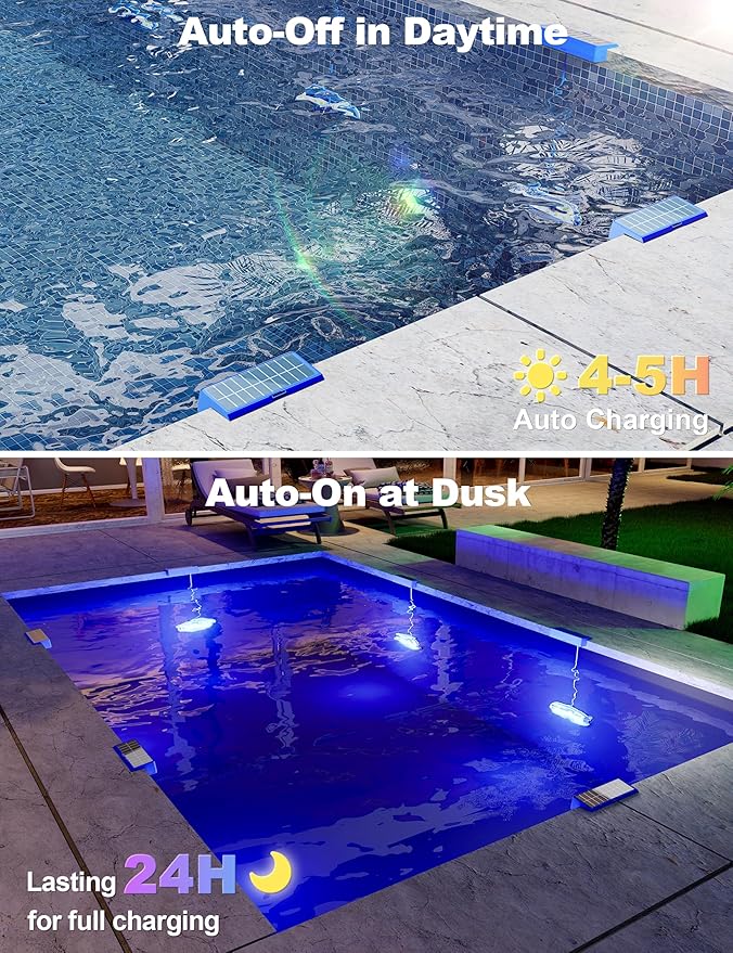 APONUO 6 Pack Solar Pool Lights, Pool Solar Lights for Above Ground Pools with Remote, IP68 Waterproof, RGB Color Changing Solar Powered Pools Light for Pond, Fountain,Yard (Blue)