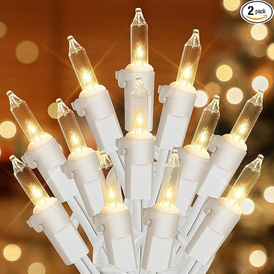 Hopolon Clear Christmas Lights Set,2Pack 50Count 13Feet Incandescent Bulb Mini String Lights with White Wire for Indoor Christmas Tree Garland Birthday Wedding Party Festival Decoration,Warm White
