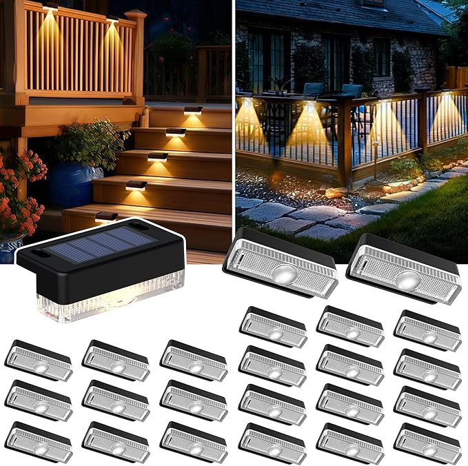 Solar Deck Lights Outdoor 24 Packs, Solar Powered LED Step Lights Waterproof Outdoor for Deck, Stairs, Step, Fence, Wall, Patio, Yard, Pool and Pathway (Warm White)
