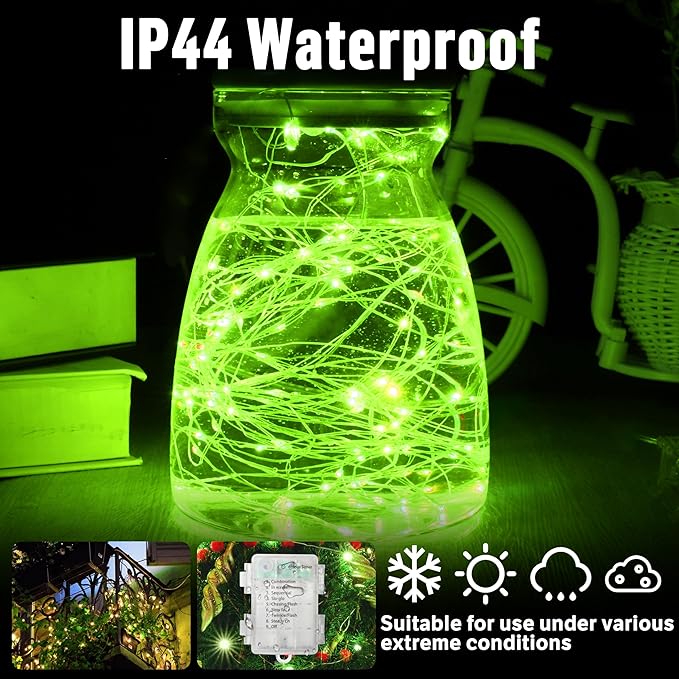LAMPHOME 100 LED Fairy Lights Battery Operated, Mini Battery Powered Copper Wire Starry String Lights,Light Length 32.5Ft, Multi Functions & timerWith Remote,St Patrick's Day Decorations,Green