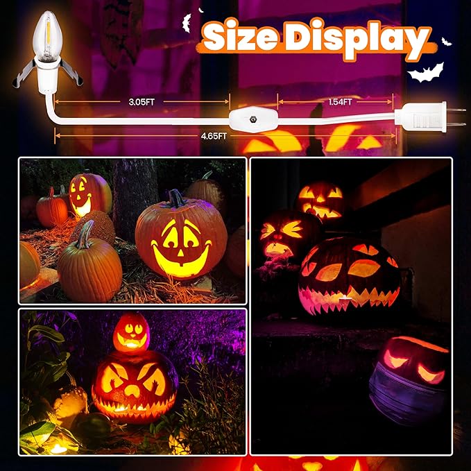 2 Sets Accessory Cord with 2 LED C7 Light Bulb, 5Ft Salt Lamp Cord Replacement with On/Off Switch Plugs E12 Socket for Halloween Pumpkin, Christmas Village House, Holiday Decorations and Crafts