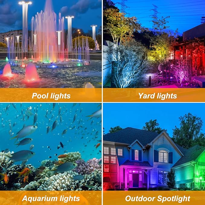 Solar Pond Lights,Super Bright RGB LED Underwater Spotlights Color Changing Submersible Pond Light IP68 Waterproof Fountain Lights for Fish Aquarium Tank Garden Yard Pool (4-in-1)