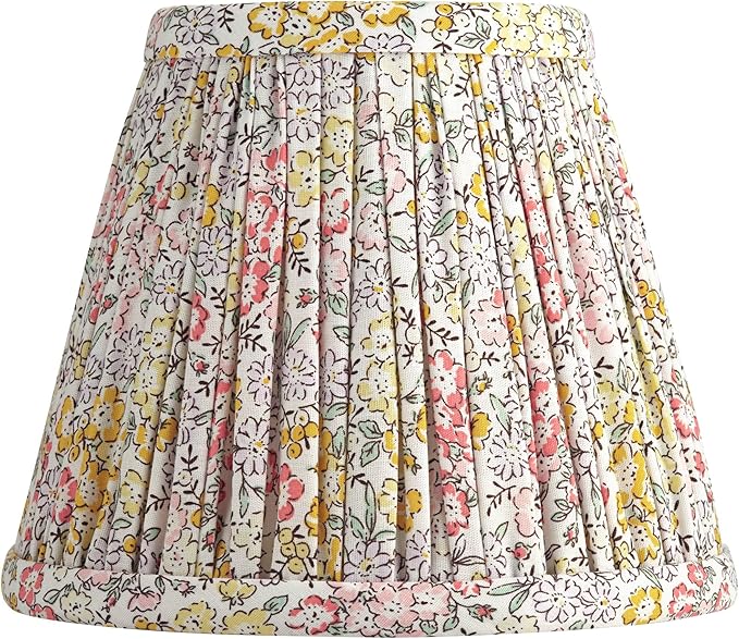 Nelle 3 1/2" Top x 6" Bottom x 5" High x 5" Slant Print Cottage Core Lamp Shade Replacement Small Yellow Peach Empire Round Farmhouse Country Pleated Floral Clip On Candelabra - Springcrest