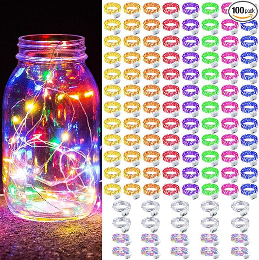 100 Pack Fairy Lights 7Ft 20 LED Twinkle String Lights Battery Operated Waterproof Firefly Starry for Mason Jar Party Wedding Christmas Valentines Day,10-Colors