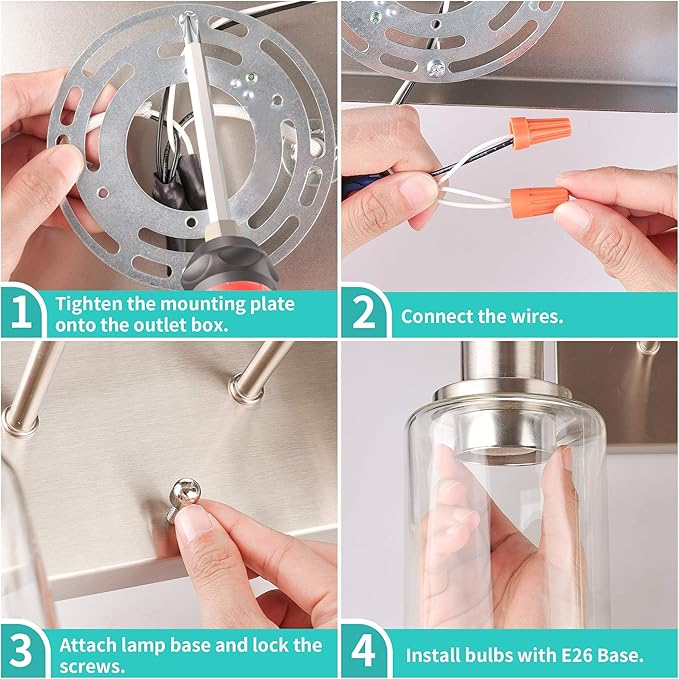 ShineTech 2-Light Bathroom Light Fixtures, Modern Vanity Lights with Clear Glass Shade, Brushed Nickel Bathroom Vanity Light Over Mirror, Living Room
