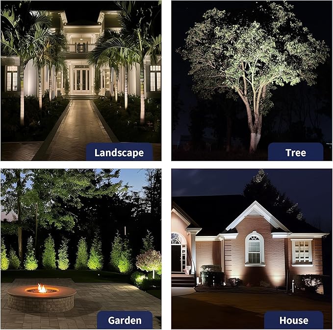 Gardenreet Brass Landscape Lighting Black, Low Voltage Spotlights Outdoor, 12V LED Wired Uplights, Waterproof Spot Lights for Outside Trees, with 5W 5000K Daylight MR16 Bulb (4 Pack)
