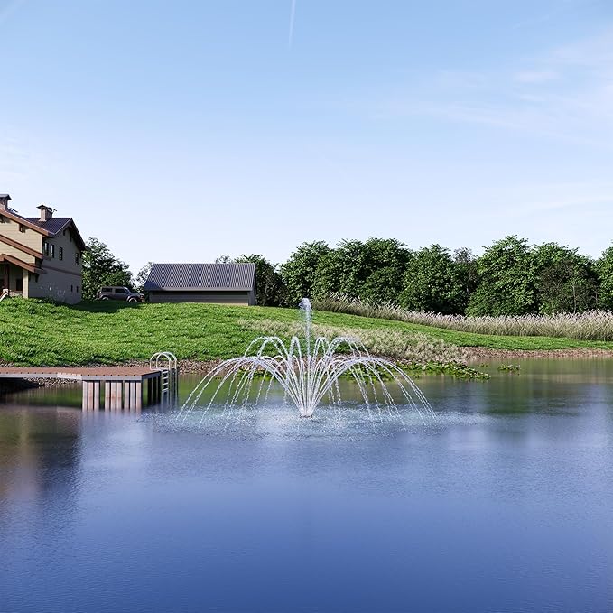 HQUA-FS01 110V, 1/2HP, OD(φ) 32” Large Pond Floating Fountain with 13000 GPH Fountain Pump, 100’ Power Cord, Two Spray Patterns 32'×12' and 18'×6'