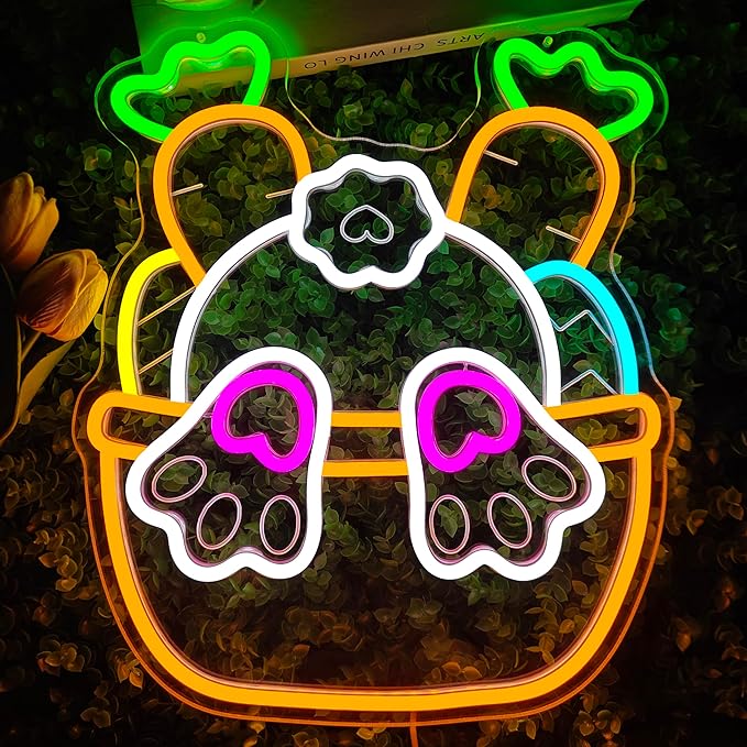 Easter Neon Sign for Wall Decor Easter Bunny Basket Neon Light Egg Led Sign Easter Decorations Dimmable Carrot Rabbit Light Up Signs for Window Party Gifts Bedroom Holiday Spring Bar Home Business