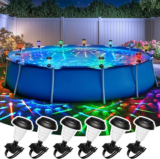 Solar Pool Lights for Framed Above Ground Pools, Waterproof Lights at Night Backyard Pool Accessories, RGB Color Light for Frame Swimming Pools, 6 Pack